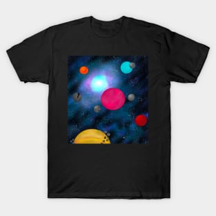 Space Travels Galaxy and Planets T-Shirt